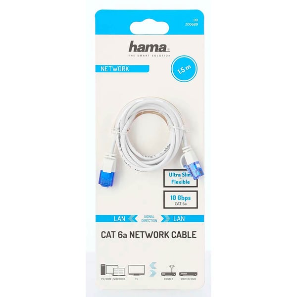 Nettverkskabel CAT6a Slim U/UTP 1.5m Hvit