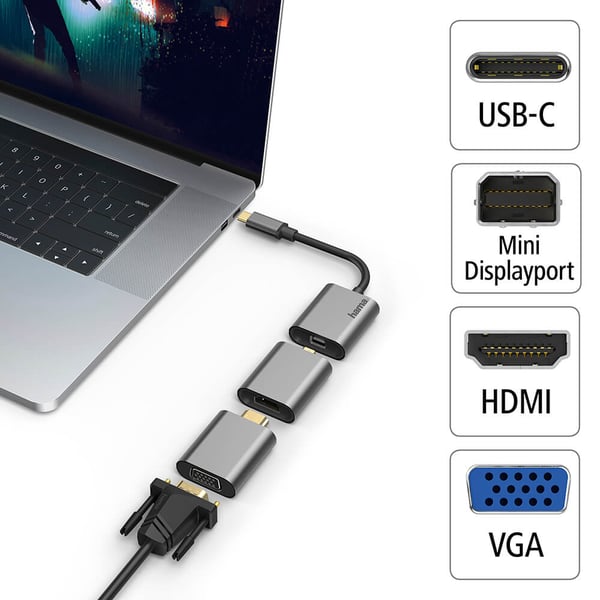 Video Adapter Sett 6i1 USB-C Mini-DisplayPort HDMI VGA