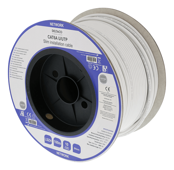 U/UTP Cat6a installation cable slim 28AWG 100m LSZH white