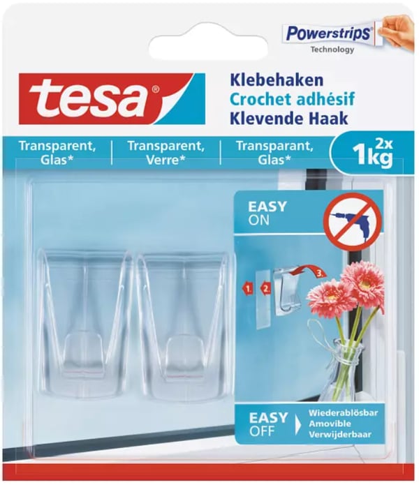 Miniatyrbild 1 av 2: TESA 77735-00000-00 förvaringskrok inomhus Universalkrok Transparent 2 styck