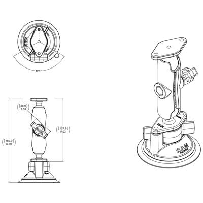 Miniatyrbild 4 av 4: RAM Mounts RAM-B-166U monteringskit Svart Aluminium