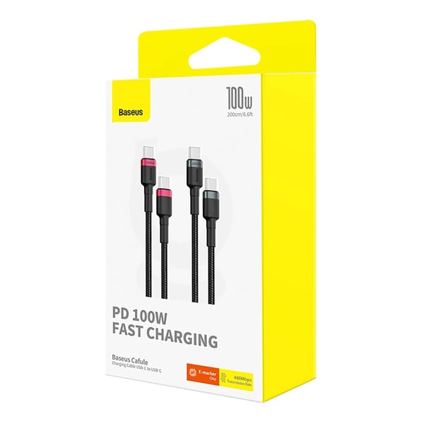 Pikkukuva 8 / 10: Baseus Cafule USB-kaapeli 2 m USB C 480 Gbit/s 100 W Musta, Harmaa, Punainen