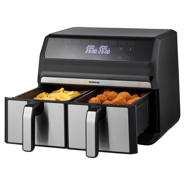 Miniatyrbild 1 av 10: Inventum GF800HLD fritös Dubbel 8 l Fristående 1700 W Varmluftsfritös Svart, Rostfritt stål