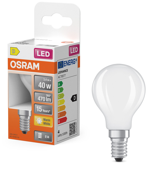 Osram 4099854468711 LED-lampe Varm hvid 2700 K 3,4 W E14 D