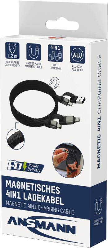 Ansmann Magneettinen kaapeli USB-A tai USB-C Lightningiin