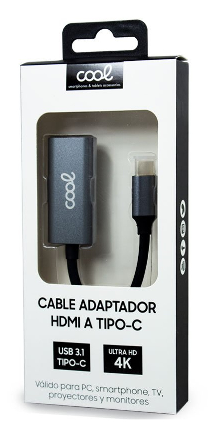 Pikkukuva 4 / 6: COOL Accesorios 8434847050652 videokaapeli-adapteri HDMI-tyyppi A (vakio) USB Type-C Musta, Hopea