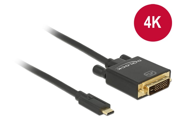 DeLOCK 2m, USB-C/DVI 24+1 USB grafisk adapter 3840 x 2160 pixel Sort