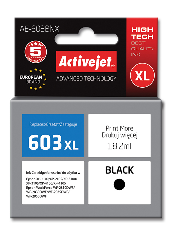 Activejet tusz do Epson 603XL AE-603BNX mustekasetti 1 kpl Yhteensopiva Korkea (XL) värintuotto Musta
