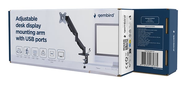 Miniatyrbillede 4 af 6: Gembird MA-DA1U-01 skærmbeslag og -stativer 81,3 cm (32") Skrivebord Sort