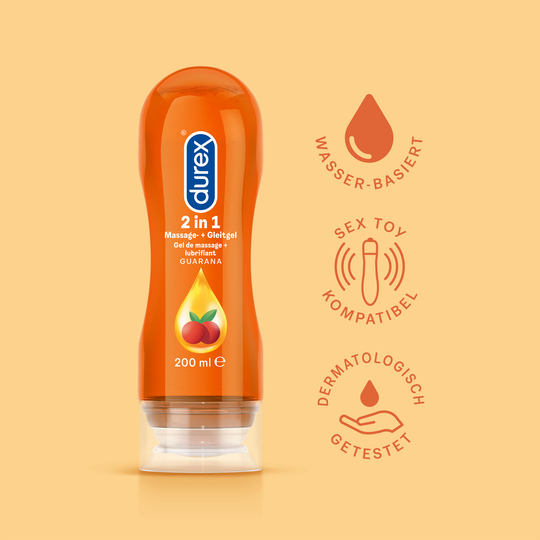 Durex 2in1 Massage & Gleitgel Guarana Anal, Oral, Sexlegetøj, Vaginal 200 ml Vandbaseret smøremiddel