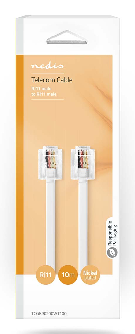 Nedis TCGB90200WT100 telefonkabel 10 m Hvid