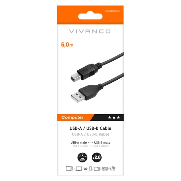 Miniatyrbild 2 av 2: Vivanco VNITUSBAB50MMK USB-kablar USB 2.0 5 m USB A USB B Svart