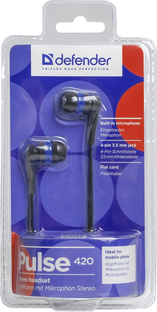 Defender Pulse-420 Headset Ledningsført I ørerne Sort, Blå