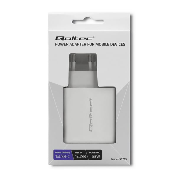 Qoltec 51715 strømadapter og vekselret Indendørs 63 W Hvid