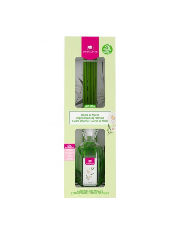 Cristalinas Reed Diffuser 180ml Night Blooming Jasmine hajun hajoitin Tuoksupullo Hopea, Läpinäkyvä