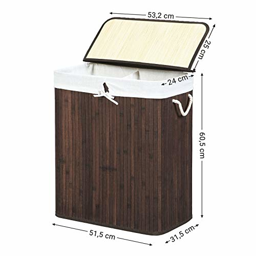 Songmics LCB72Z pyykkikori ABS-synteettinen, Bamboo, Puuvilla, Silitysrauta, vaneri Ruskea