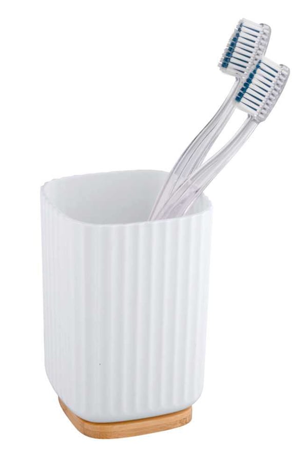 Miniatyrbild 3 av 8: WENKO Rotello Vit, Trä Fristående tandborsthållare