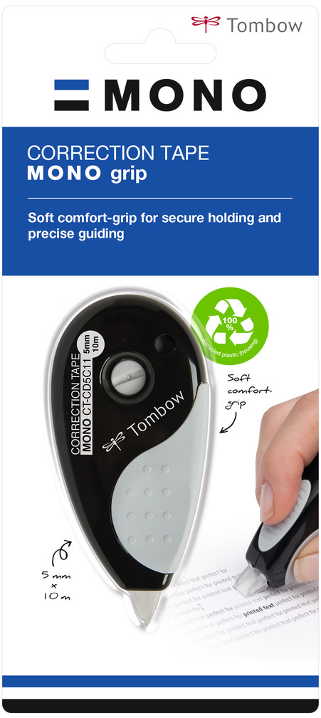 Tombow MONO grip korrektionsbånd 10 m Sort, Grå 1 stk