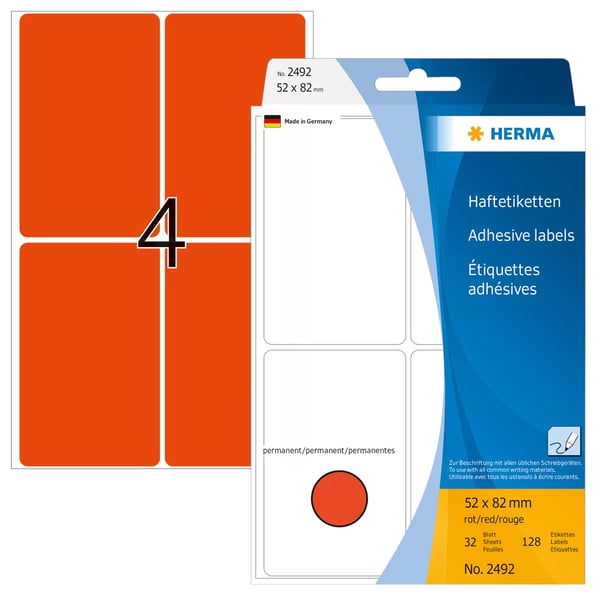 HERMA 2492 självhäftande etiketter Rundad rektangel Röd 128 styck HERMA 2492 självhäftande etiketter Rundad rektangel Röd 128 styck