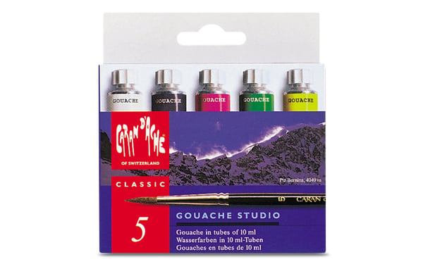 Miniatyrbillede 2 af 2: Caran d-Ache 2003.305 vandbaseret maling Sort, Blå, Magenta, Hvid, Gul 10 ml Rør 5 stk