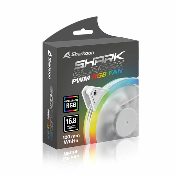 Miniatyrbillede 4 af 5: Sharkoon Blæser 120*120*25 Shark Blades PWM RGB hvid - 400 rpm