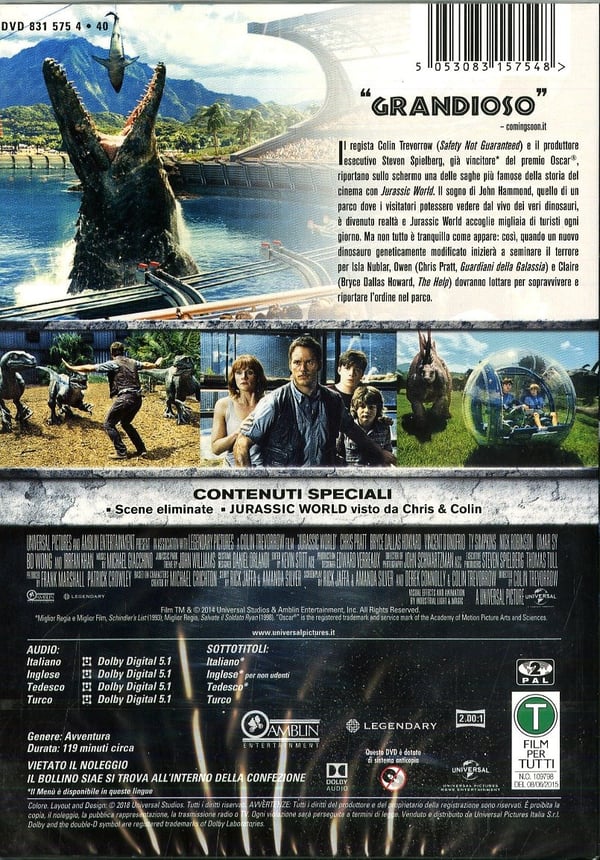 Miniatyrbillede 2 af 2: Universal Pictures Jurassic World DVD Engelsk, Italiensk, Tyrkisk