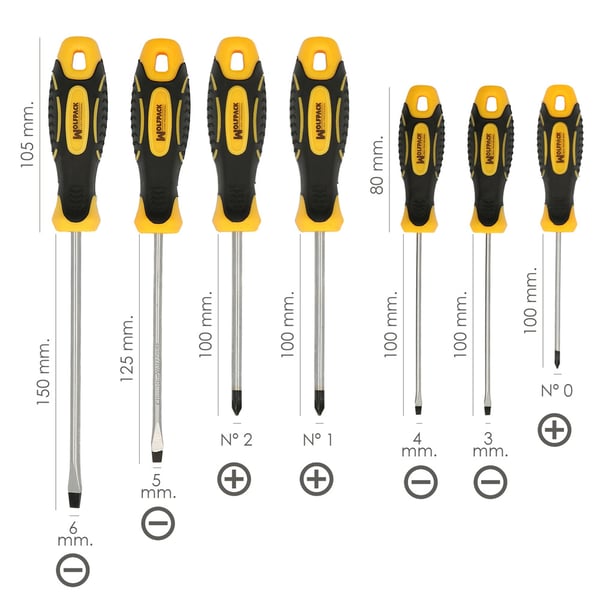 Wolfpack Juego Destornilladores 7 Piezas Mango Bimaterial