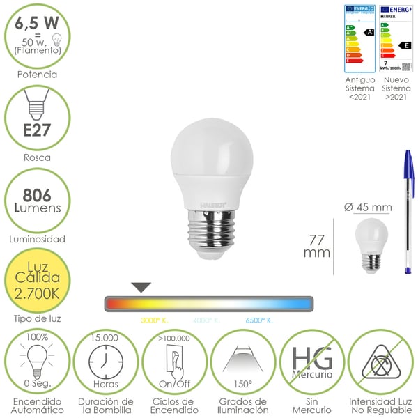 Maurer 19073160 LED-lampor 3000 K 6,5 W E27