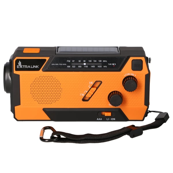 Miniatyrbillede 28 af 46: Extralink RADIO AWARYJNE SOLARNE Z KORBKA DYNAMO POWERBANK 4000MAH Z LATARKA SOS SR-4000 Bærbar Analog Sort, Orange