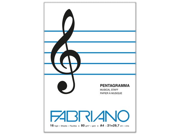 Fabriano ﻿Music Book blok og notesblok A4 16 ark Hvid