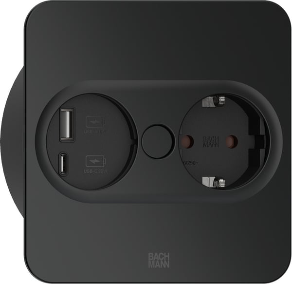 Bachmann 946.105 eluttag Type F + USB A + USB C Rostfritt stål