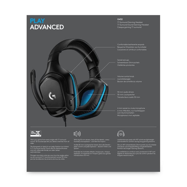 Logitech G 981-000770 kuulokkeet ja kuulokemikrofoni Langallinen Pääpanta Pelaaminen Musta, Sininen