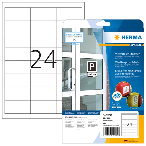 Pikkukuva 1 / 4: HERMA 10794 liimaetiketti Suorakulmio Kiinteä Valkoinen 480 kpl
