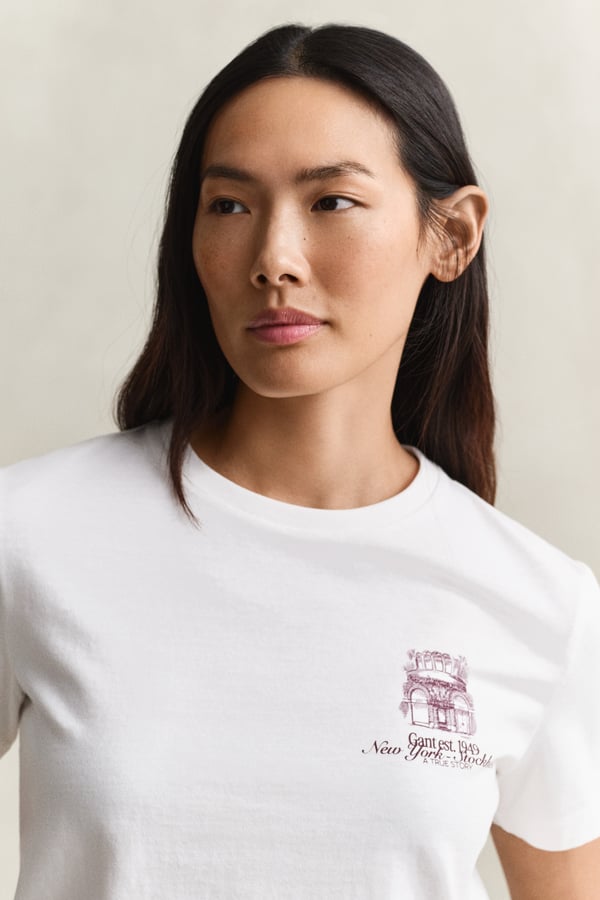 Gant 4201359-110 T-shirt Rib-knit neckline Kort ærme Bomuld