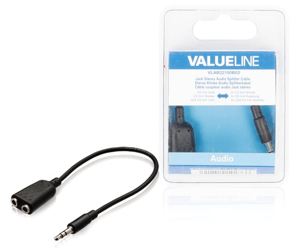Valueline VLAB22100B02 audiokaapeli 0,2 m 3.5mm 2 x 3.5mm Musta