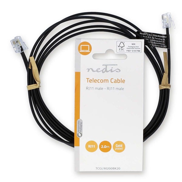 Nedis TCGL90200BK20 puhelinjohto 2 m Musta