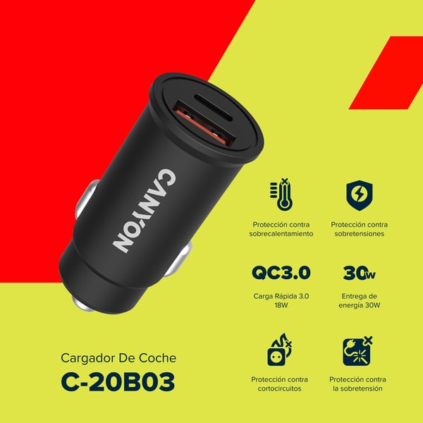 Canyon С-20B03 Digitaalikamera, GPS, MP3, MP4, Matkapuhelin, PDA, Kannettava pelikonsoli, Älypuhelin, Tabletti Musta Tupakansytytin Pikalataus Auto