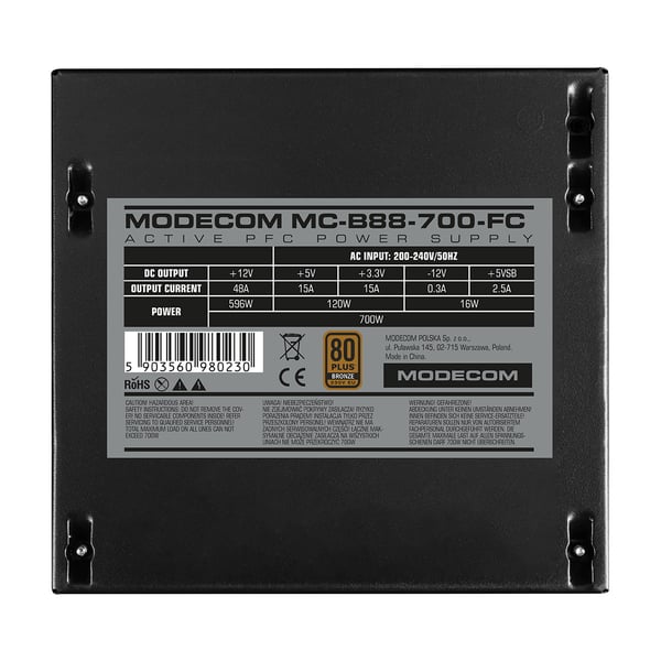 Modecom MC-B88-700-FC enhed til strømforsyning 700 W 20+4 pin ATX ATX Sort