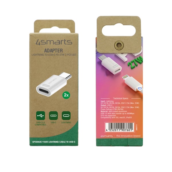 Miniatyrbild 2 av 4: 4smarts 540711 kabelomvandlare (hane/hona) Lightning USB-C Vit