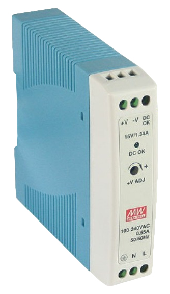 Miniatyrbillede 1 af 2: MEAN WELL MDR-20-24 enhed til strømforsyning 24 W Blå, Hvid