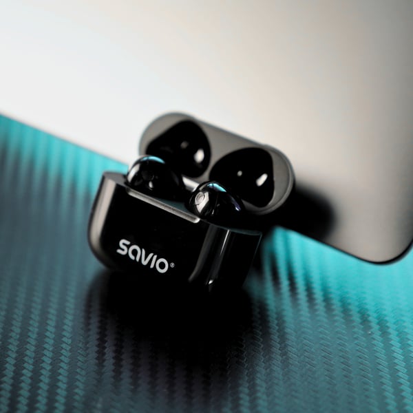 Savio TWS-02 PRO kuulokkeet ja kuulokemikrofoni Langaton In-ear Musiikki/Päivittäin USB Type-C Bluetooth Musta