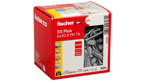 Fischer 567935 skruvankare och väggplugg 100 styck Kit med skruv och väggplugg