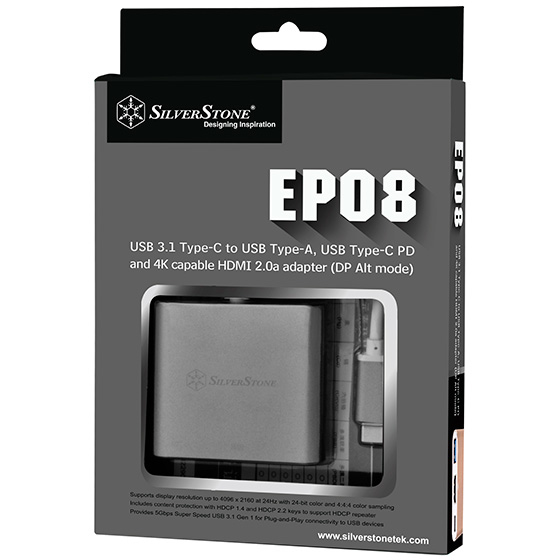 Silverstone SST-EP08C kannettavien tietokoneiden telakka ja porttitoistin USB 3.2 Gen 1 (3.1 Gen 1) Type-C Puuhiili