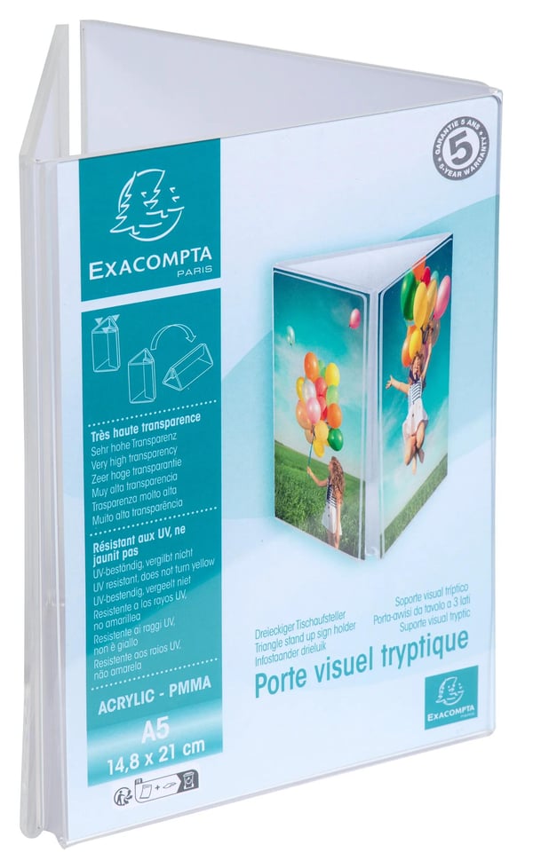 Exacompta 85558D kylttiteline & esiteteline A5 Akryyli, Polymetyyliakrylaatti (PMMA) Läpinäkyvä