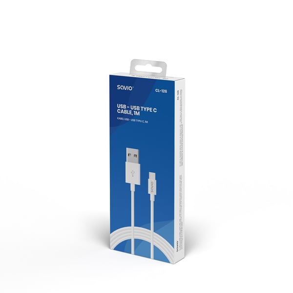 Miniatyrbillede 2 af 4: Savio CL-126 USB-kabel USB 2.0 1 m USB C USB A 0,48 Gbit/sek. Hvid