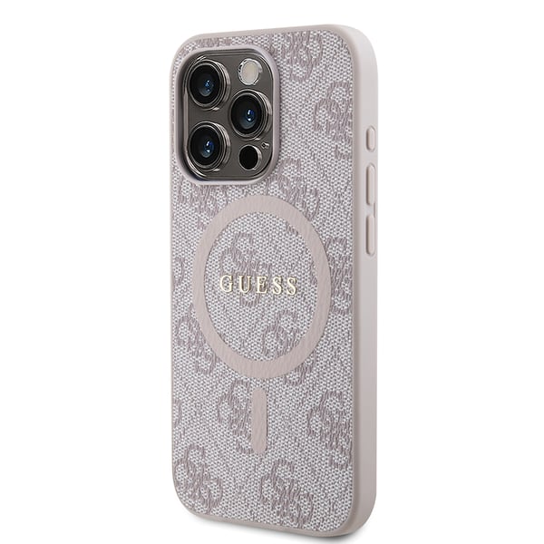 Pikkukuva 2 / 5: Alkuperäinen GUESS Hardcase GUHMP15XG4GFRP -suojakuori iPhone 15 Pro Maxille (yhteensopiva Magsafen kanssa / 4G Ring classic logo / vaaleanpunainen)