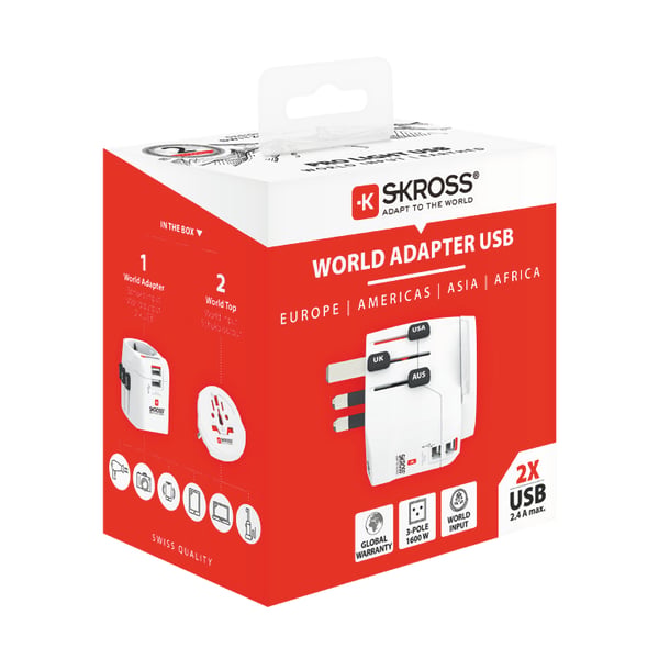 Skross PRO Light USB (2xA) - World Valkoinen