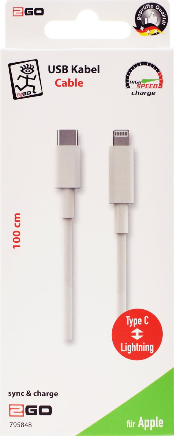 2GO 795848 Lightning kabel 1 m Hvid