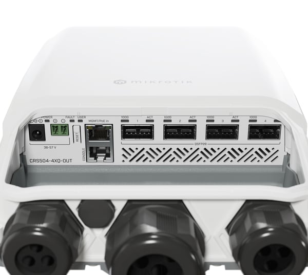 Mikrotik CRS504-4XQ-OUT netværksswitch Administreret L3 Fast Ethernet (10/100) Strøm over Ethernet (PoE) 1U Hvid