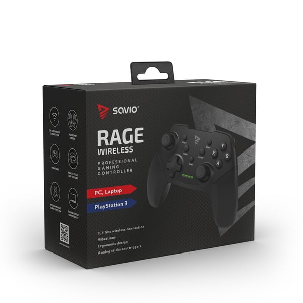 Miniatyrbillede 5 af 10: Savio RAGE WIRELESS - gamepad - tradlo Sort USB Analog PC, Playstation 3